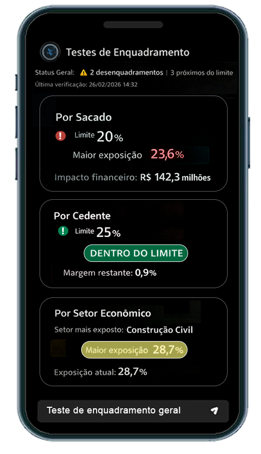 Testes de concentração — visão por Sacado / Cedente / Setor