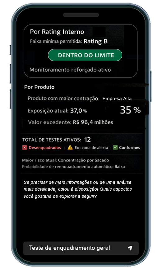 Testes de concentração — visão por Rating / Produto